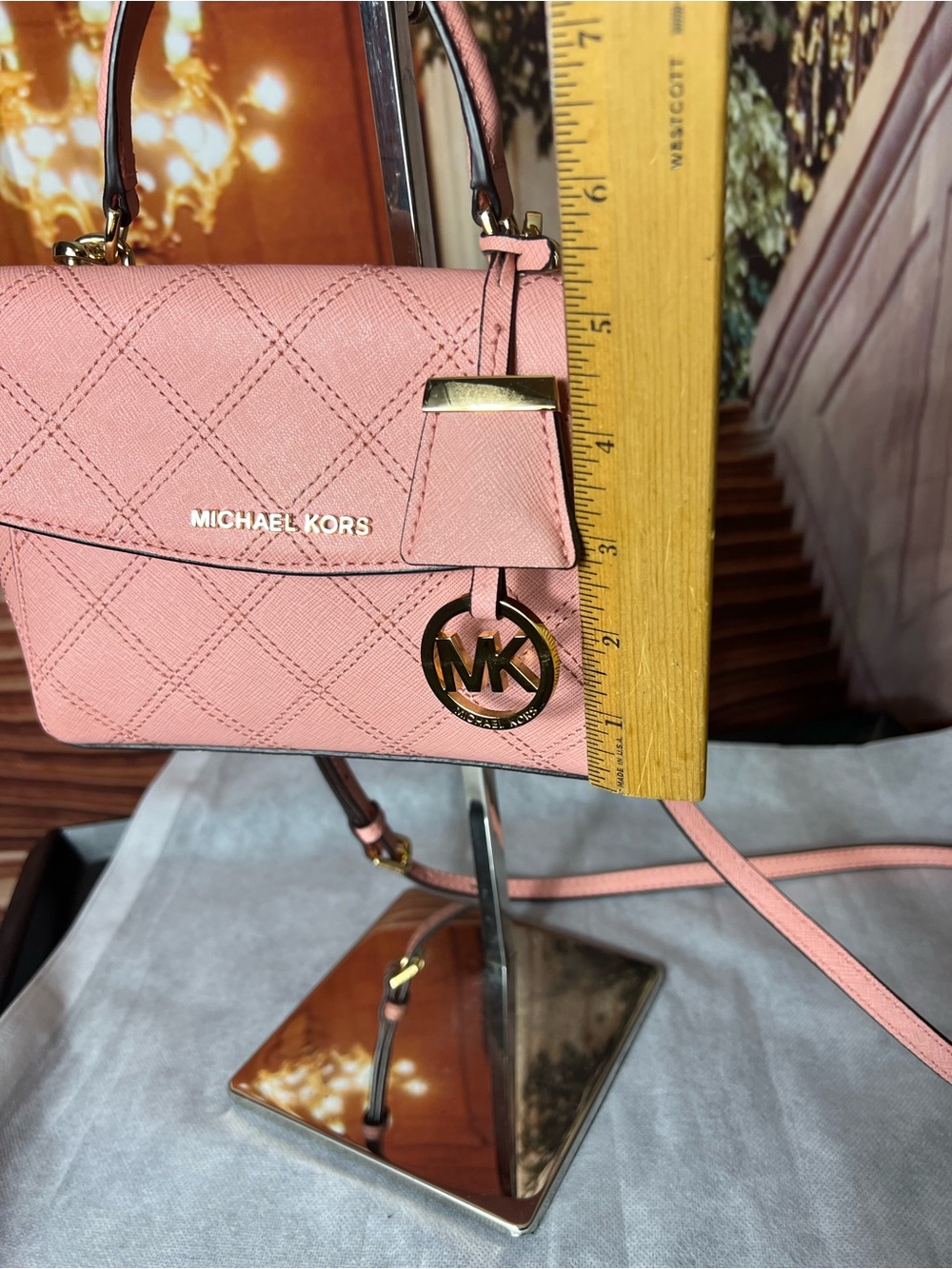 MICHAEL KORS Ava Pink Quilted Leather Top-Handle Crossbody ๐ - Picture 13 of 14